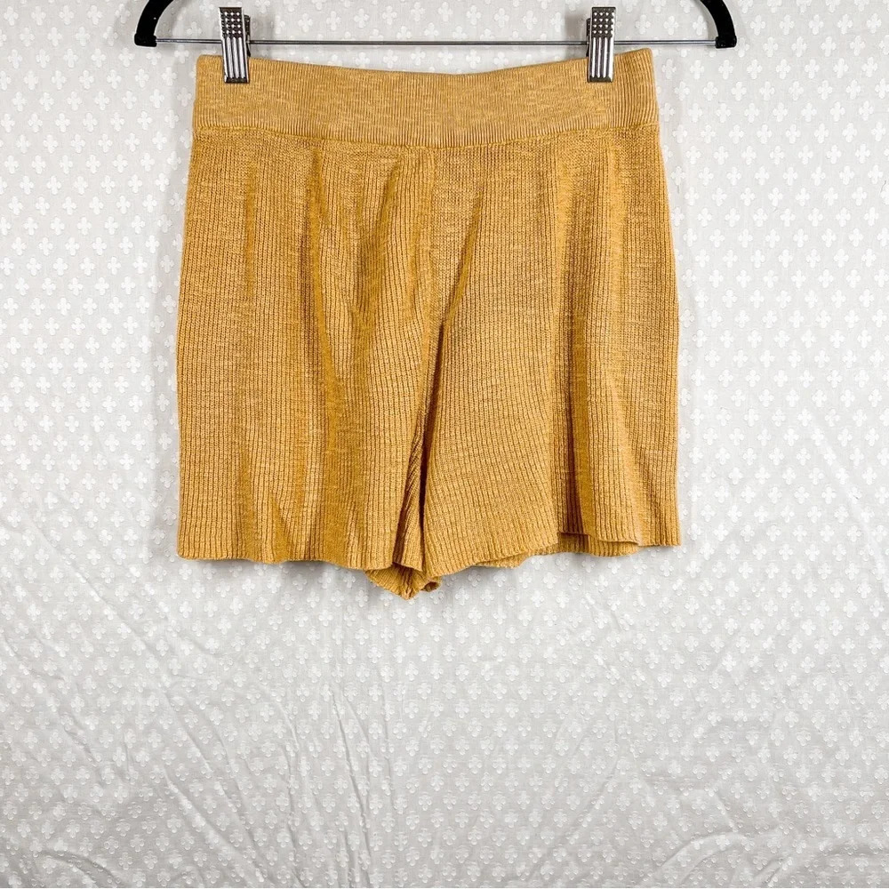 Free People Beach Women Shorts Sz S Yellow Knit Ribbed High Rise Pull On Boho